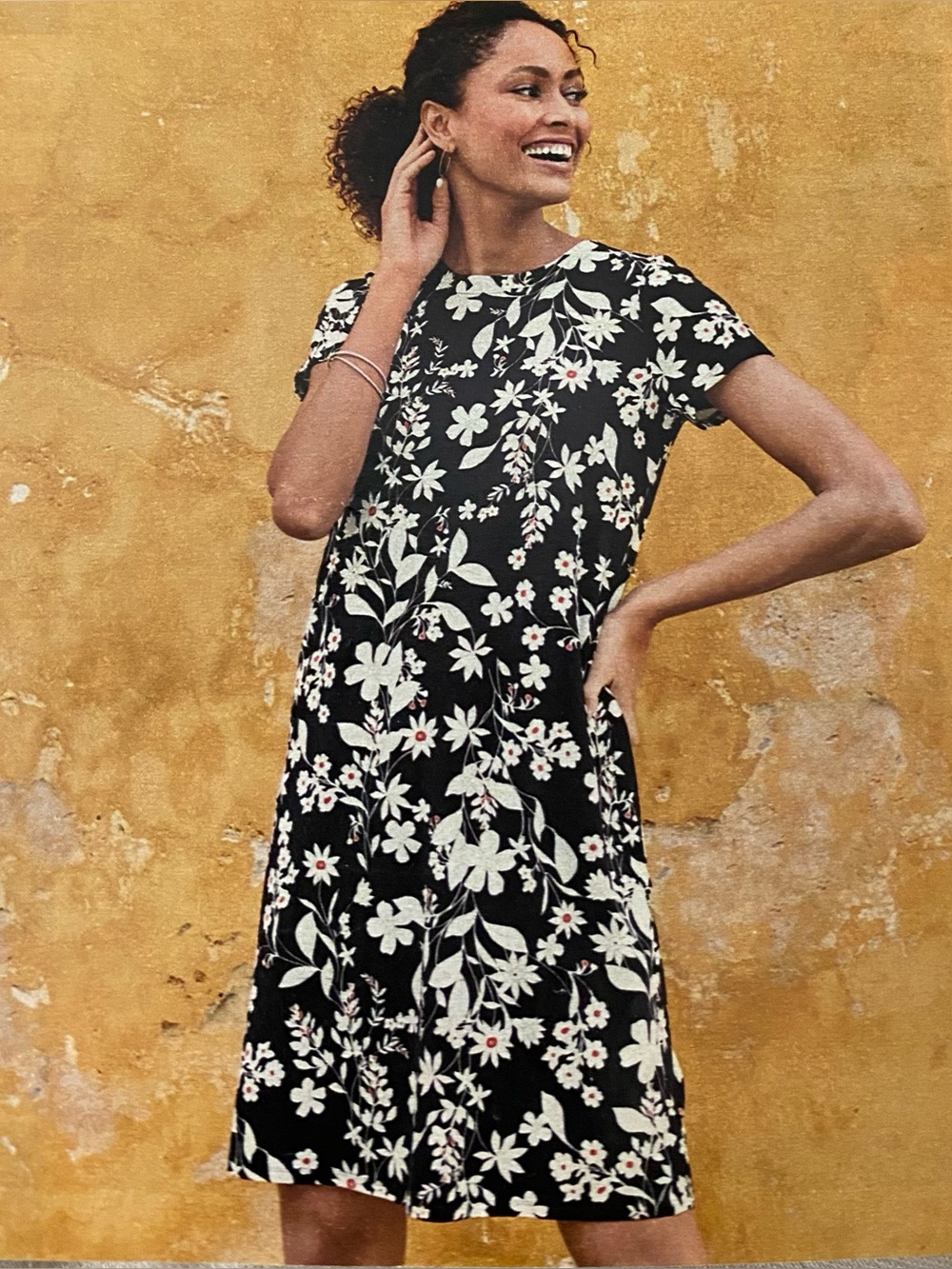 J.Jill NWT Wearever Black Floral Buttoned-Back MP Dress